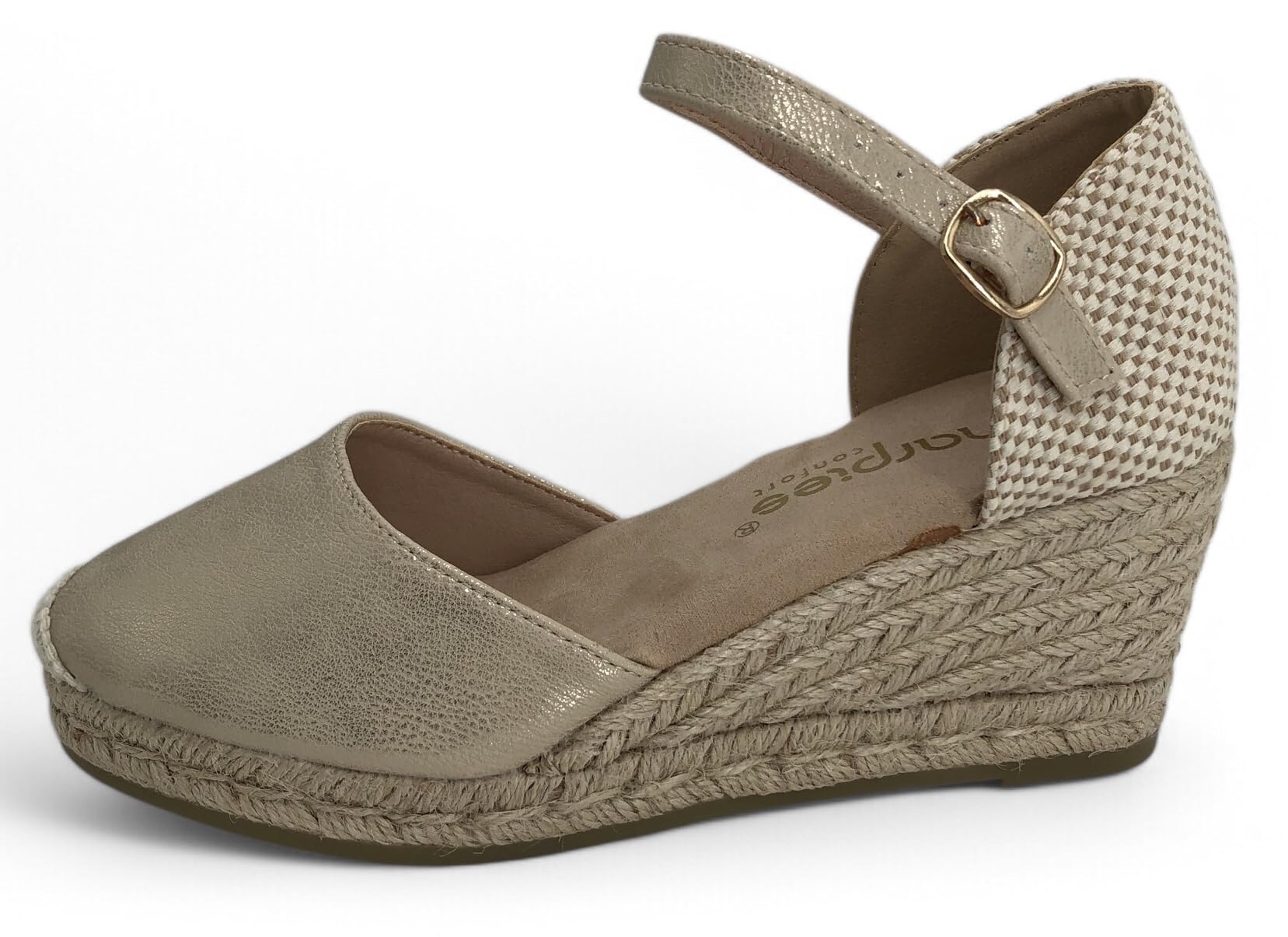 Sandalia Valenciana Mujer - Alpargata Valenciana Cuero Sintético y Cuña de Yute - Sandalia Cierre Hebilla y Puntera Reforzada – Cómodas y Elegantes para Todos los Días