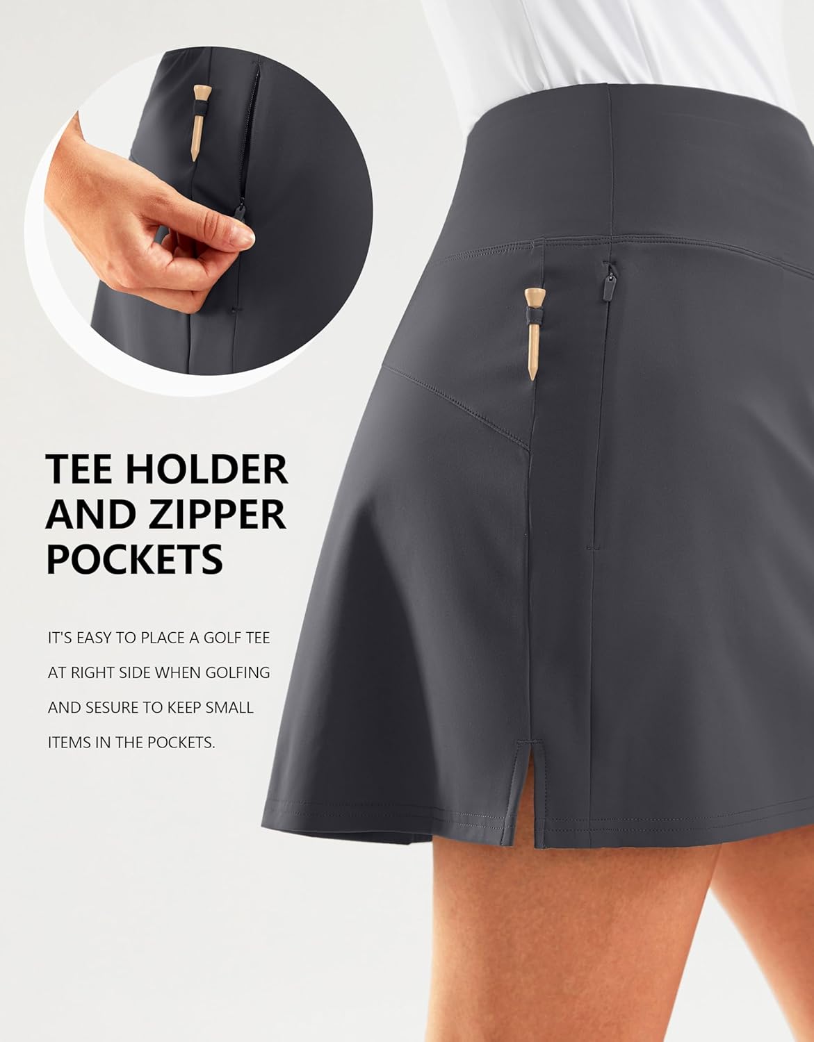 SANTINY 16" Golf Skorts Skirts for Women Zipper Pockets Women's High Waisted Tennis Skirt Athletic Skort - Image 3
