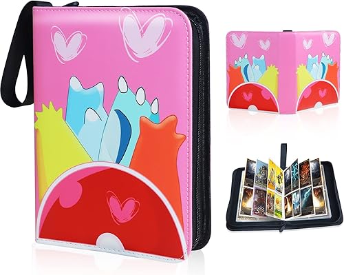 Yebicola Card Binder for Trading Cards, 4-Pocket 440 Pockets Card Holder with 55 Sleeves,Zipper Binder Holder Waterproof Leather Cover Card Holder
