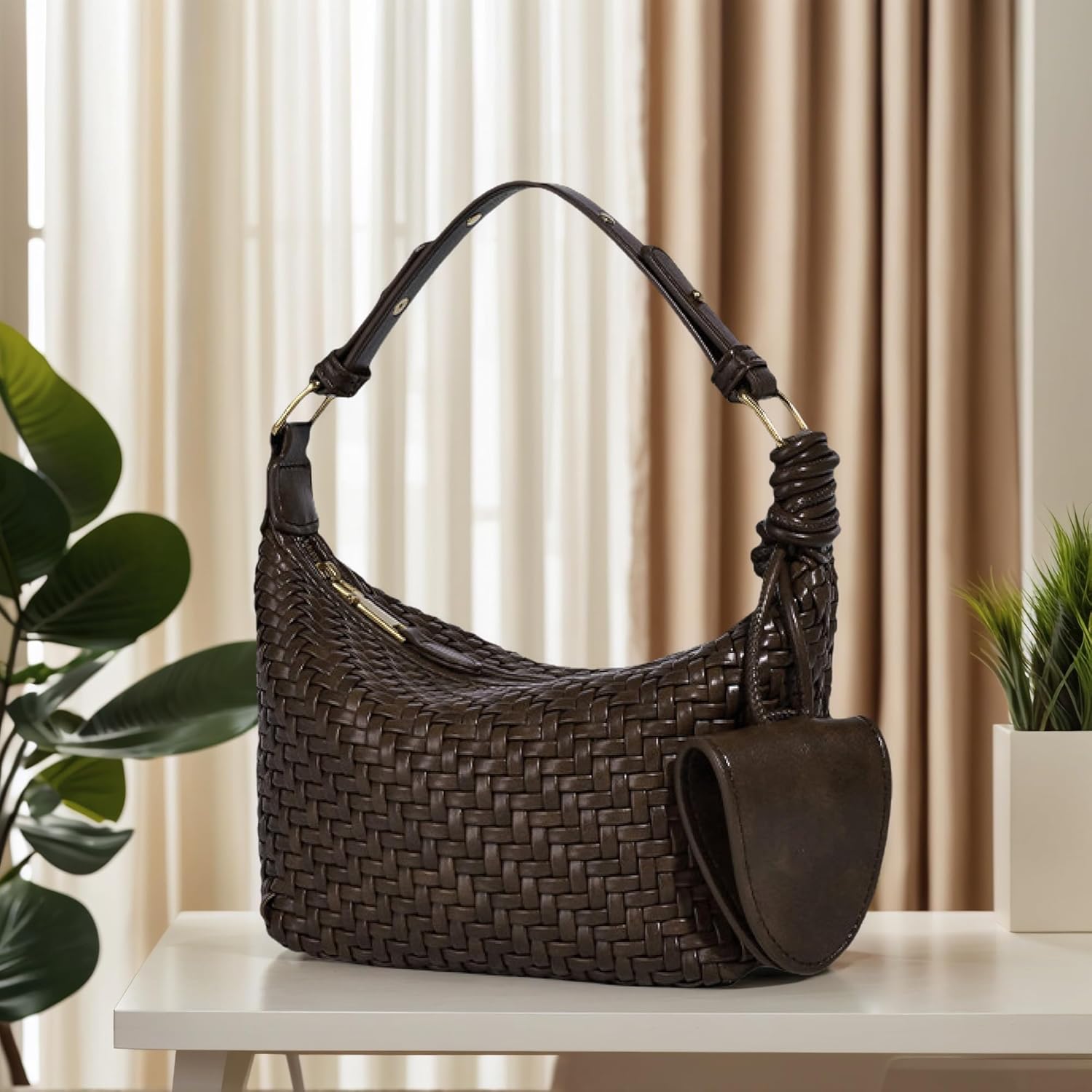 Handmade Genuine Leather Woven Purse for Women,Hobo Bags and Handbags,Female Shoulder Crossbody Bag