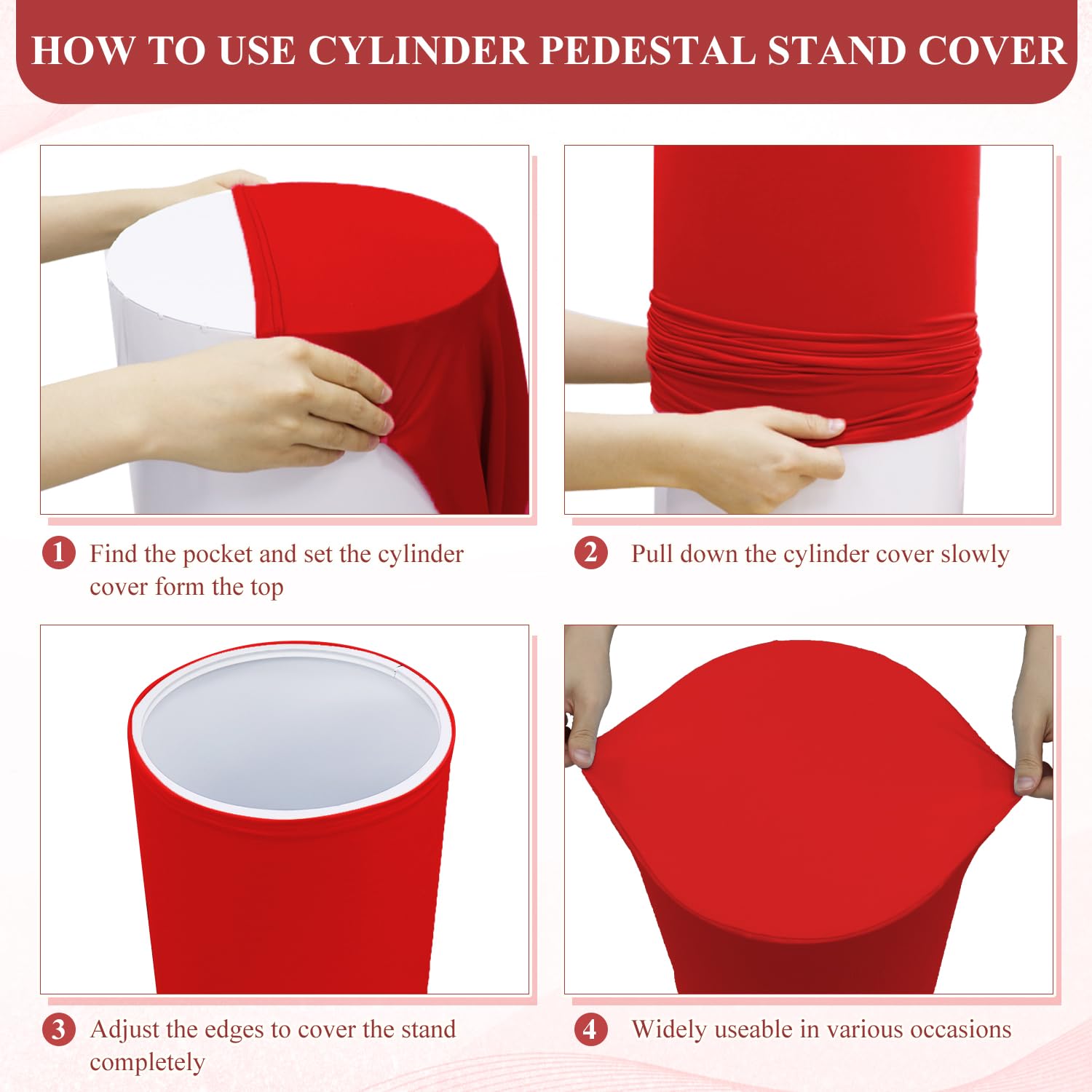 Snapklik.com : Cylinder Pedestal Stand Covers Red Set Of 3 Spandex ...