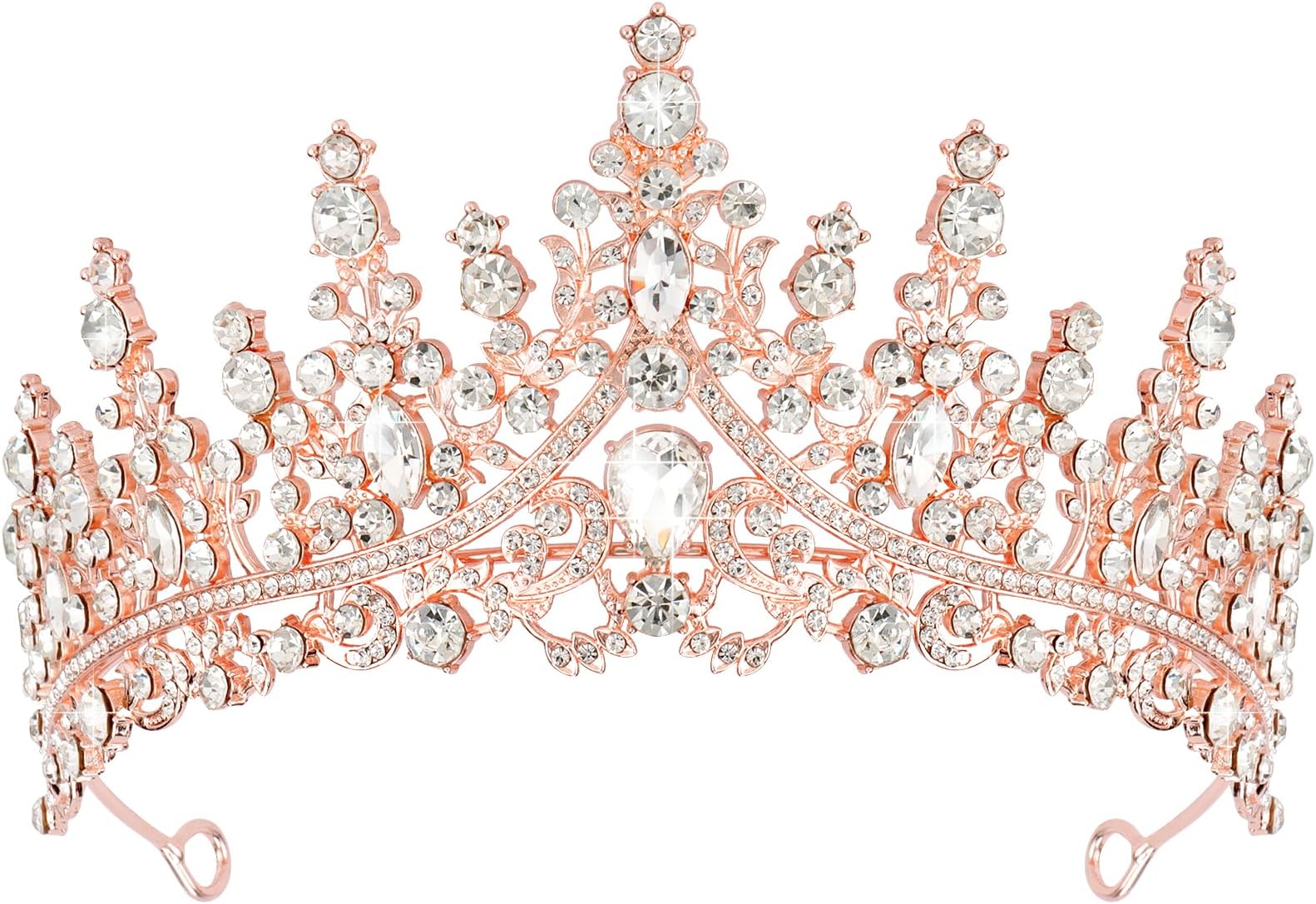 TOBATOBA Crystal Wedding Tiara for Women Rose Gold Crown Royal Queen Headband Metal Princess Bride Quinceanera Headpieces Birthday Prom Pageant Halloween Costume Cosplay