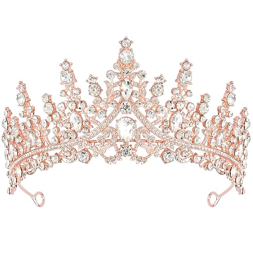 TOBATOBA Crystal Wedding Tiara for Women Rose Gold Crown Royal Queen Headband Metal Princess Bride Quinceanera Headpieces Birthday Prom Pageant Halloween Costume Cosplay