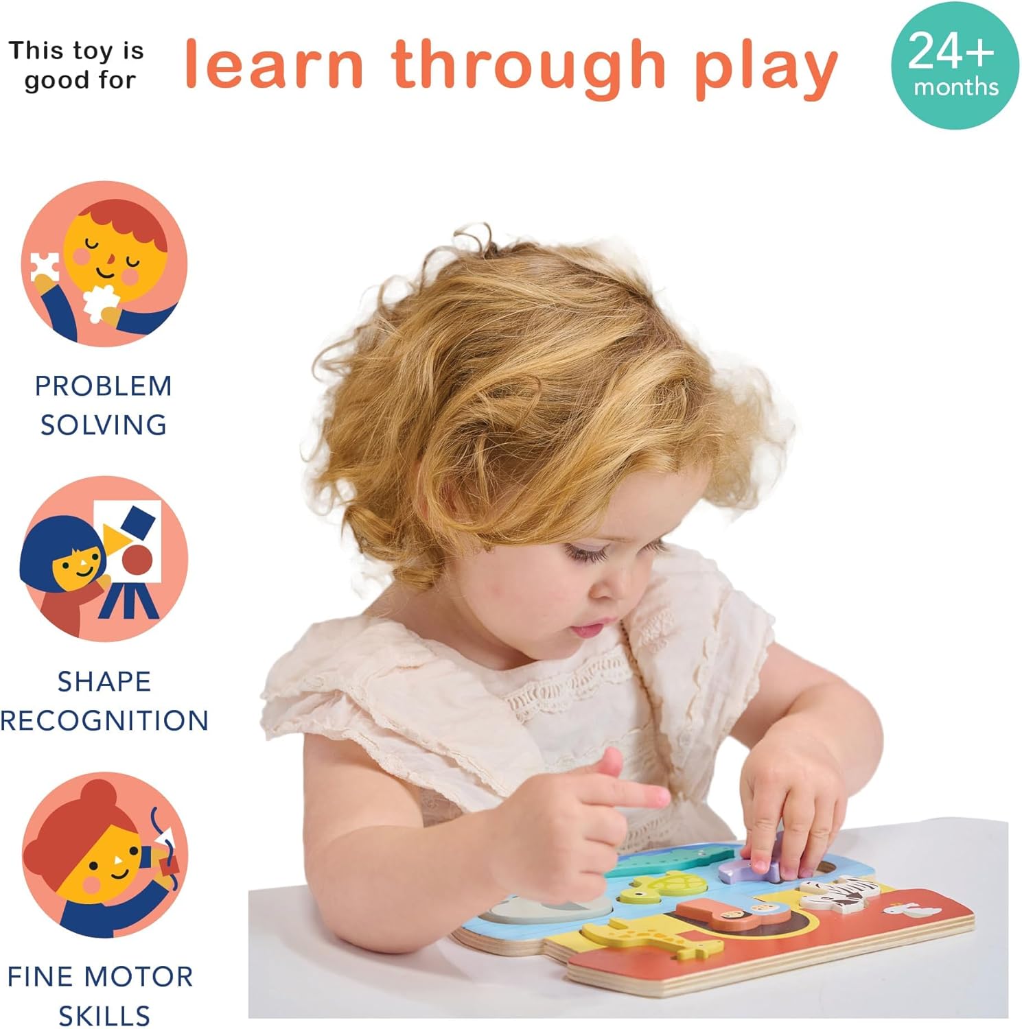 Mentari Toys - Shape Sorting Ark Tray - 8pc Shape Sorting Noah’s Ark Wooden Puzzle for Toddlers - Learning Toy with Vibrant Illustrations - Improve Hand-Eye Coordination and Visual Perception - Age 2+