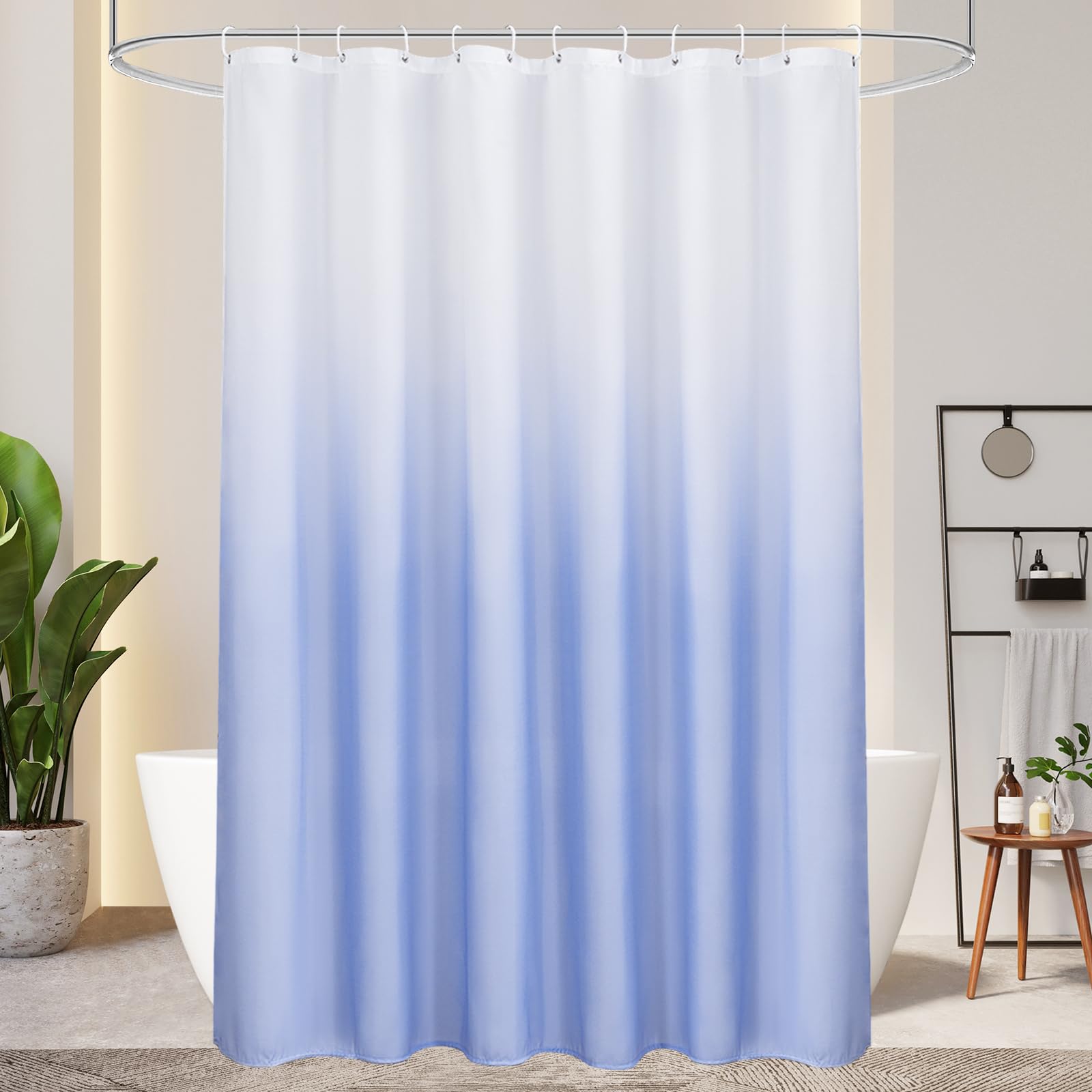AooHome Duschvorhang Textil, Grau Duschvorhänge 120g/m² Farbverlauf Badvorhang Wasserdicht Waschbar Antischimmel mit 12 Duschvorhangringen