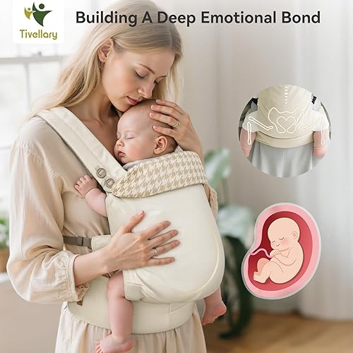 Miniatura 5 de Portabebés reversible, color caqui sólido y pata de gallo tela lyocell ligera y transpirable soporte lumbar ergonómico y uso rápido manos libres