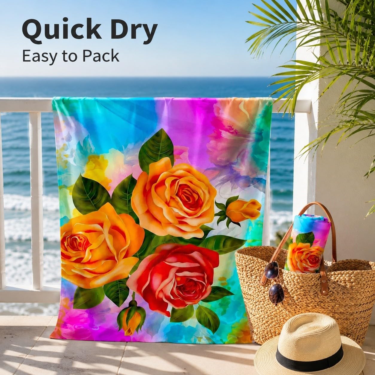 Ręcznik plażowy Rainbow Roses Fast Mikrofibra 200x200 cm