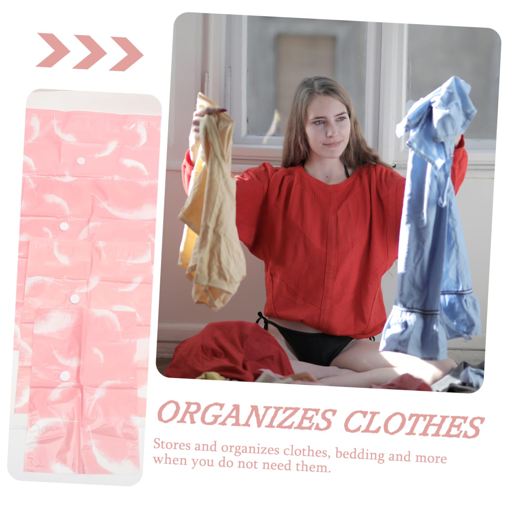 Ciieeo Bolsa de Compresión al Vacío para Edredones y Ropa de Cama Color Rosa, Plegable y Fácil de Transportar, Material Pa Pe Adecuado para Organizar el Hogar