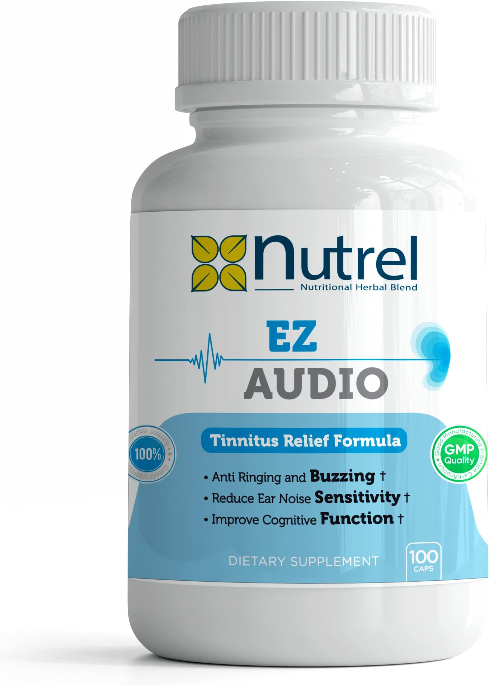 Ez Audio - (100 CAPS) Advanced Hearing Ringing Relief Support Tinnitus Calm Tinitus Ear (1)