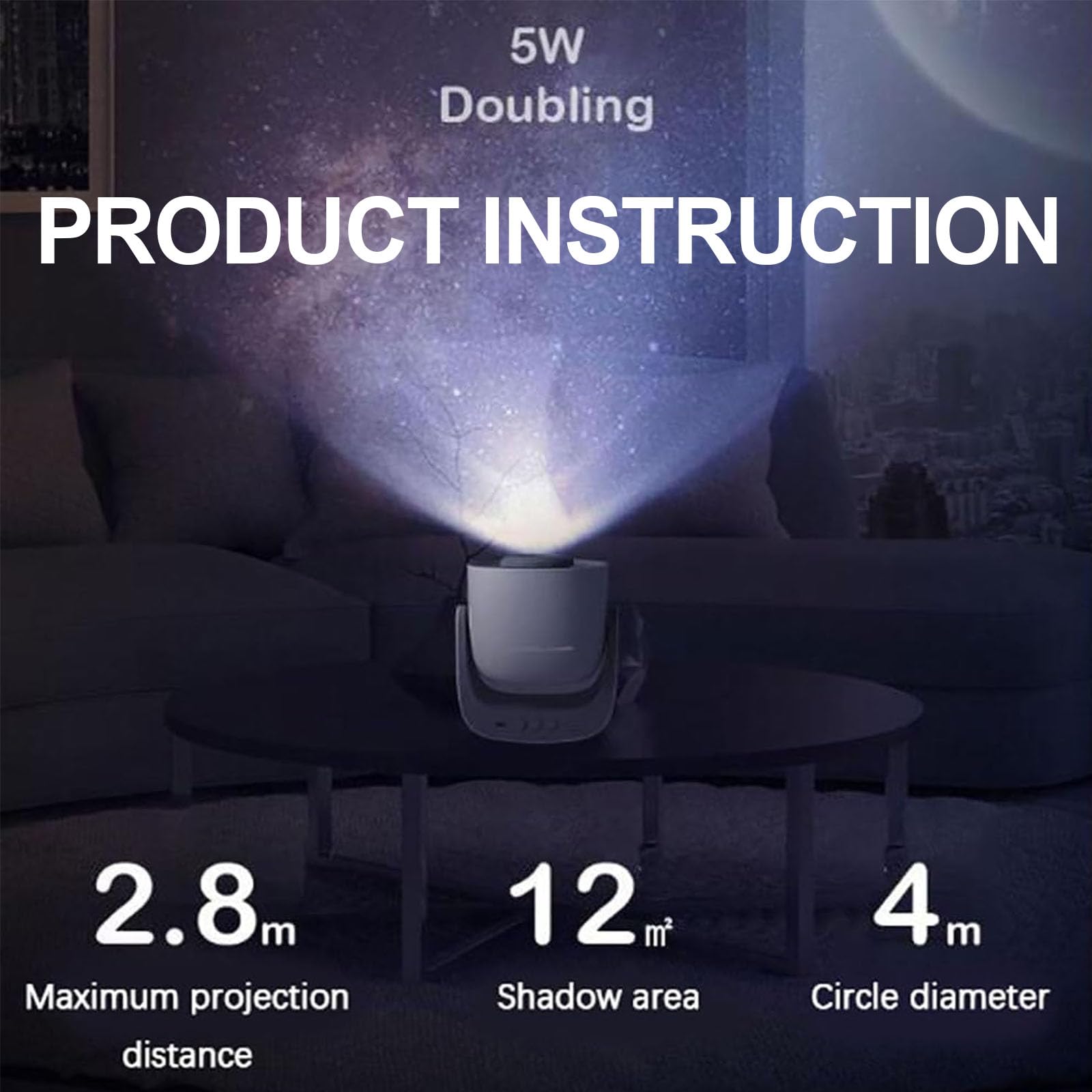 Veilleuse Galaxie, Projecteur Ciel Étoilé LED avec 6 Disques d'Étoiles, Portée de Projection de 2,8 m et Zone de Projection de 12 m², Idéal pour décorer fêtes, anniversaires, réunions de famille et