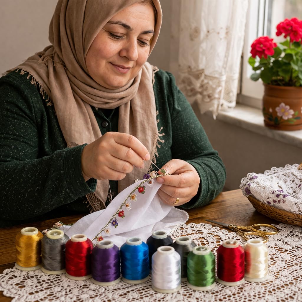 Perlin Häkelgarn Set 30 Farben 9000 m Polyester Nähgarn 0,75 mm 6 Fach Nr 50 für Häkeln Nähen Schmuckherstellung Perlen Auffädeln Altinbasak