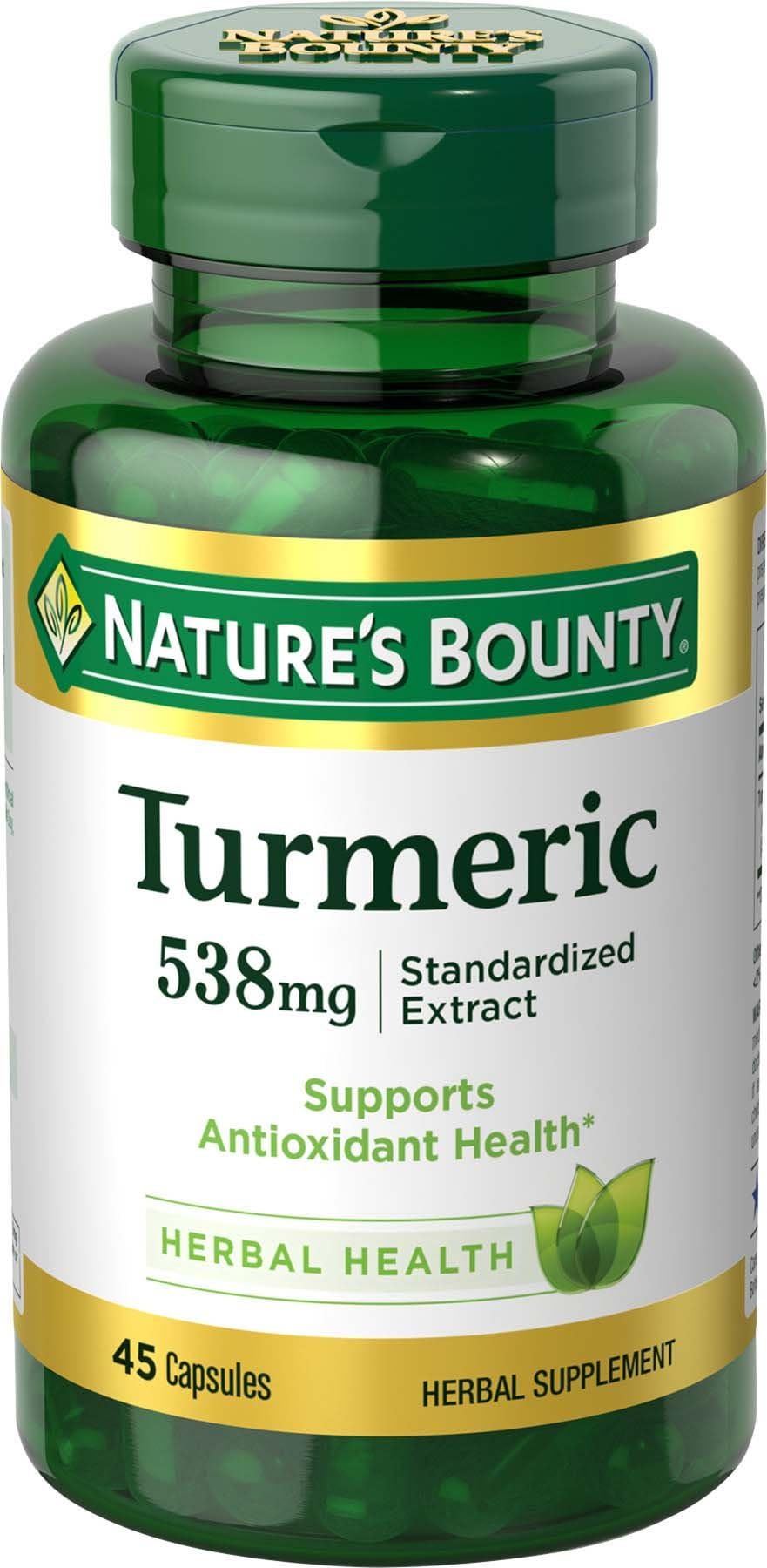 Turmeric Pills and Herbal Health Supplement, Supports Joint Pain Relief and Antioxidant Health, 538mg, 45 Capsules