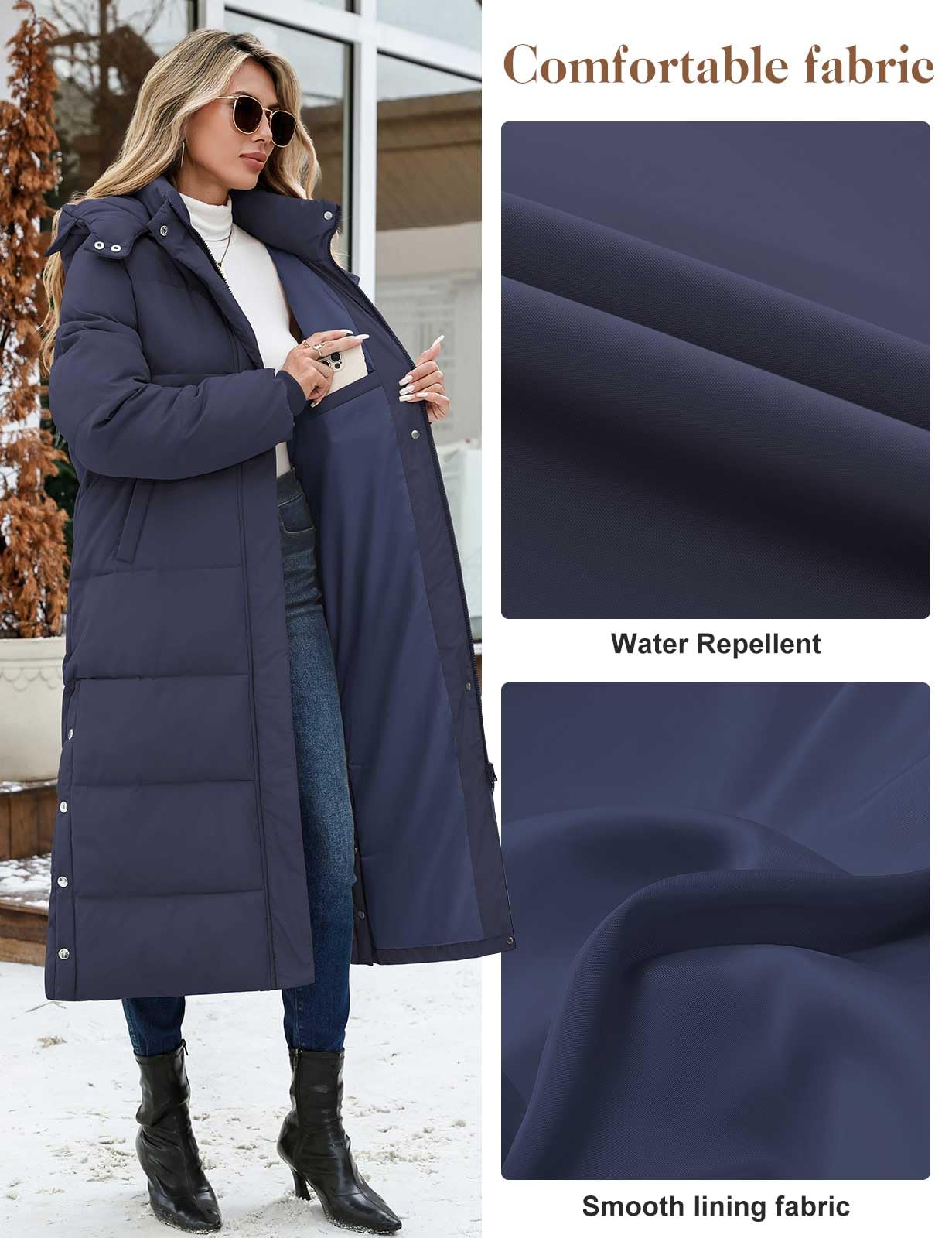 CMTOP Cappotto Donna Invernale Extra Lungo Giubbotto Imbottito in Cotone Caldo Trapuntato Cappotti con Cappuccio Elegante Casual Giacca Outdoor Piumino con Zip e Tasche