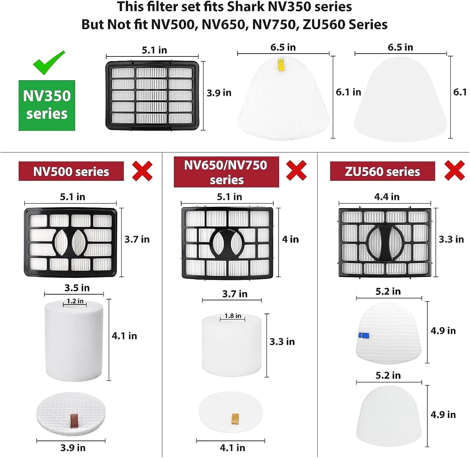 2   4 Pack Vacuum Filters Replacement Compatible for Shark Navigator Lift-Away NV350, NV351, NV352, NV355, NV356E, NV357, NV360, NV370, NV391, UV440, UV490, UV540,Replacement XFF350 XHF350