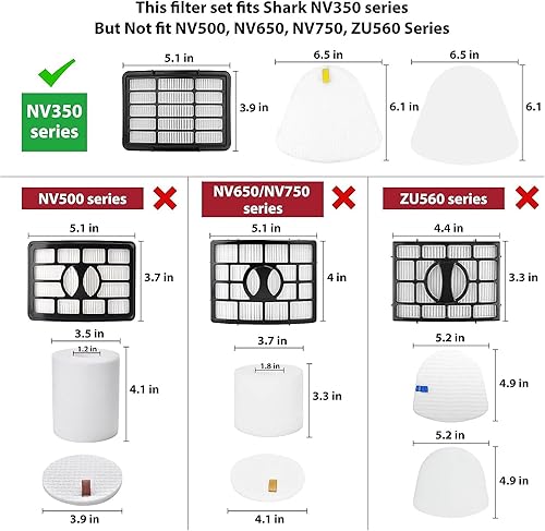 Miniatura 3 de Paquete de 2 + 4 filtros de vacío de repuesto compatibles con Shark Navigator Lift-Away NV350, NV351, NV352, NV355, NV356E, NV357, NV360, NV370,