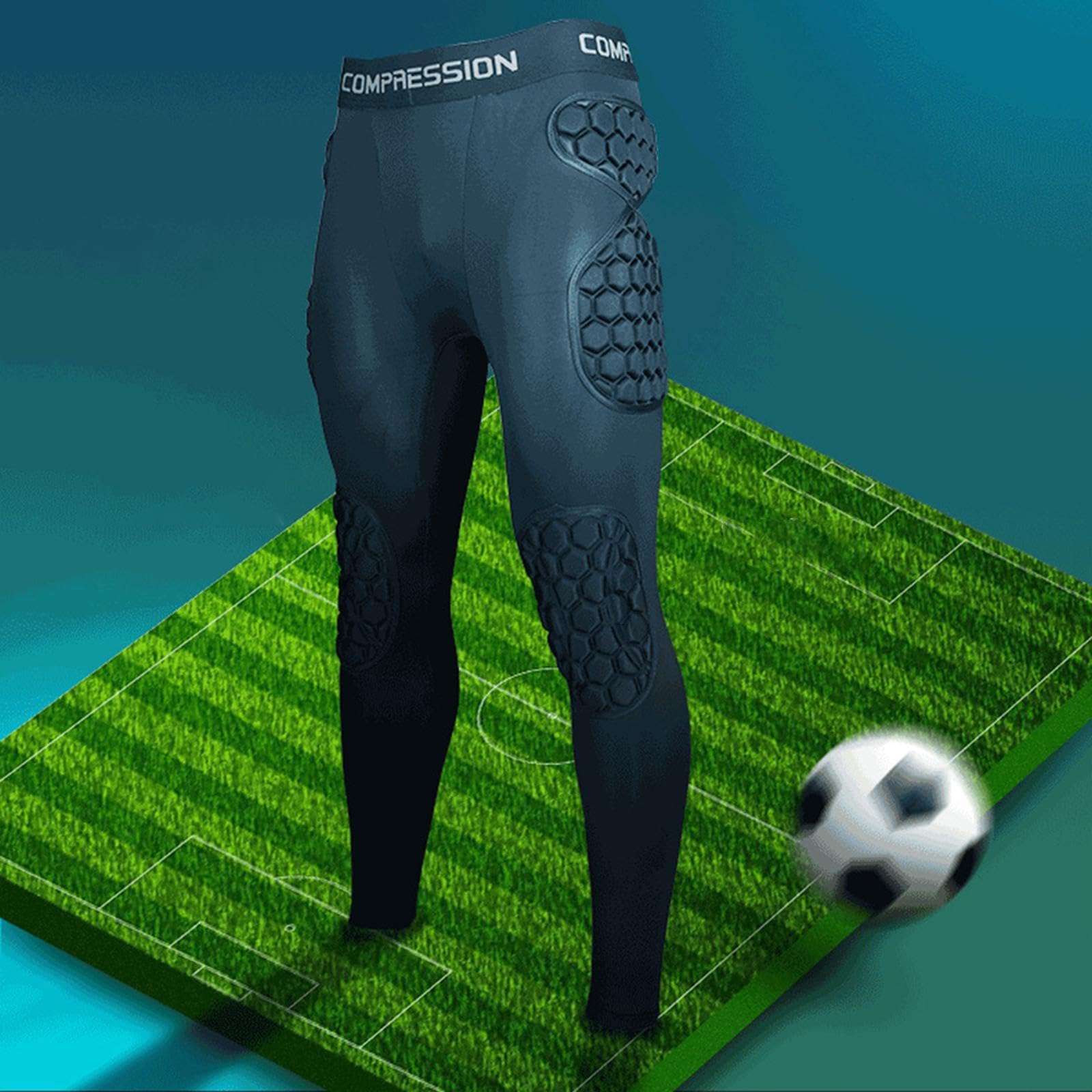 F Fityle Pantalon de Protection pour Gardien de But de Football, Rembourrage des Genoux et des Cuisses, Pantalon Multifonctionnel à Motif Hexagonal renforcé en