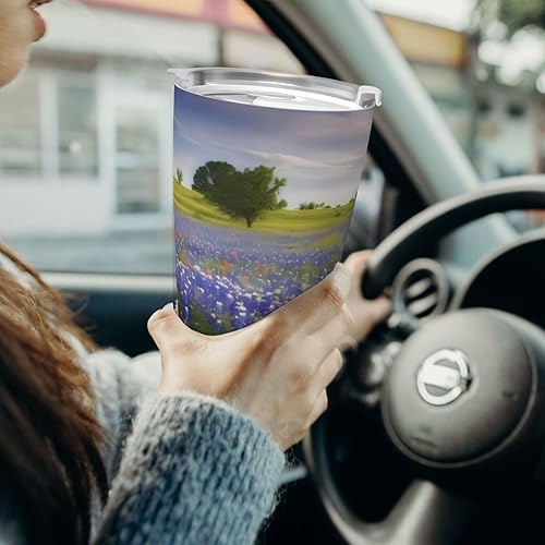 Miniatura 6 de Vaso de 20 onzas con tapa con aislamiento al vacío, de acero inoxidable, diseño de arándanos de Texas, paisaje, taza de café aislada para viajes,