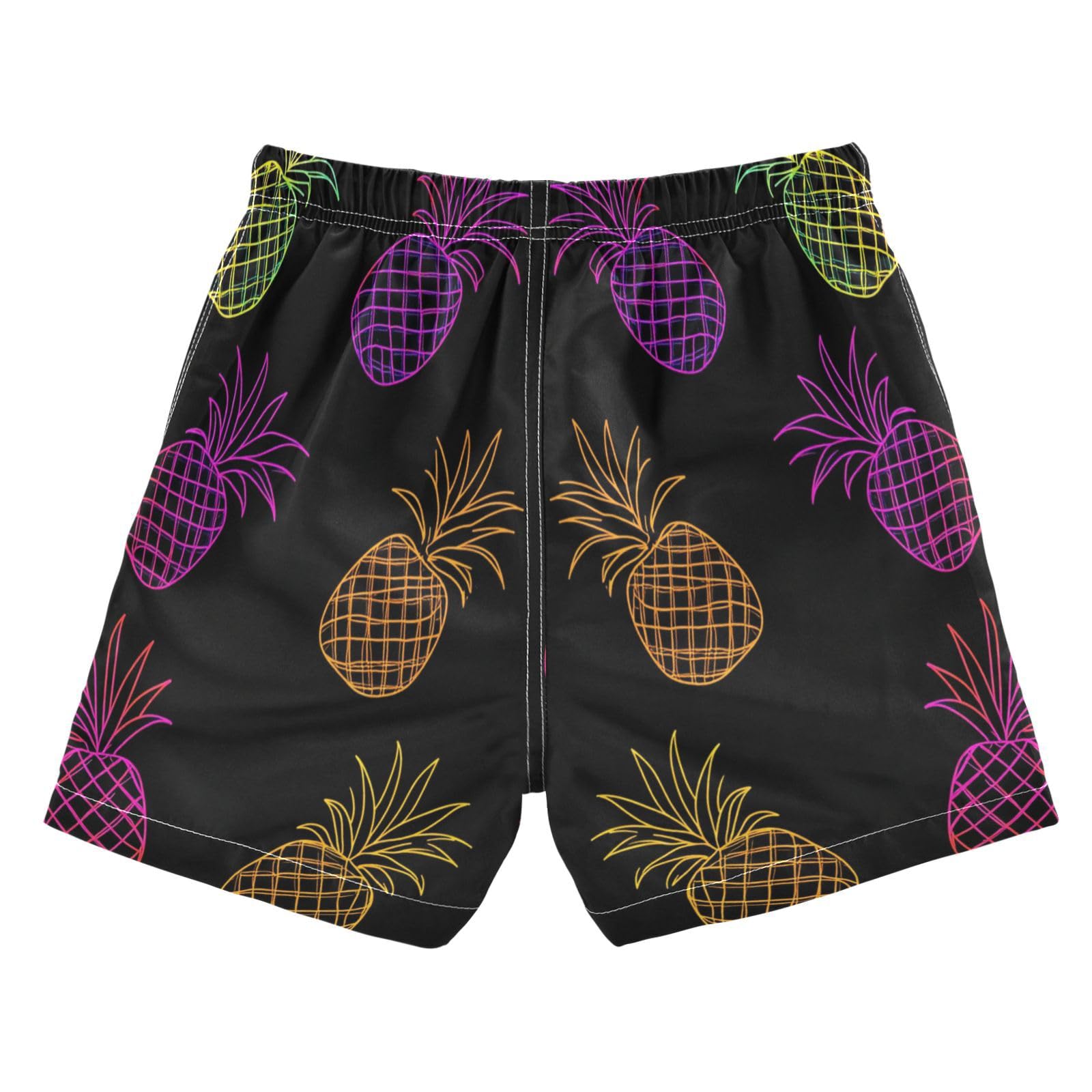 Jucciaco Boys Beach Board Shorts Pineapple Neon Black Fruit Quick Dry Swim Trunk Swimwear for Kids