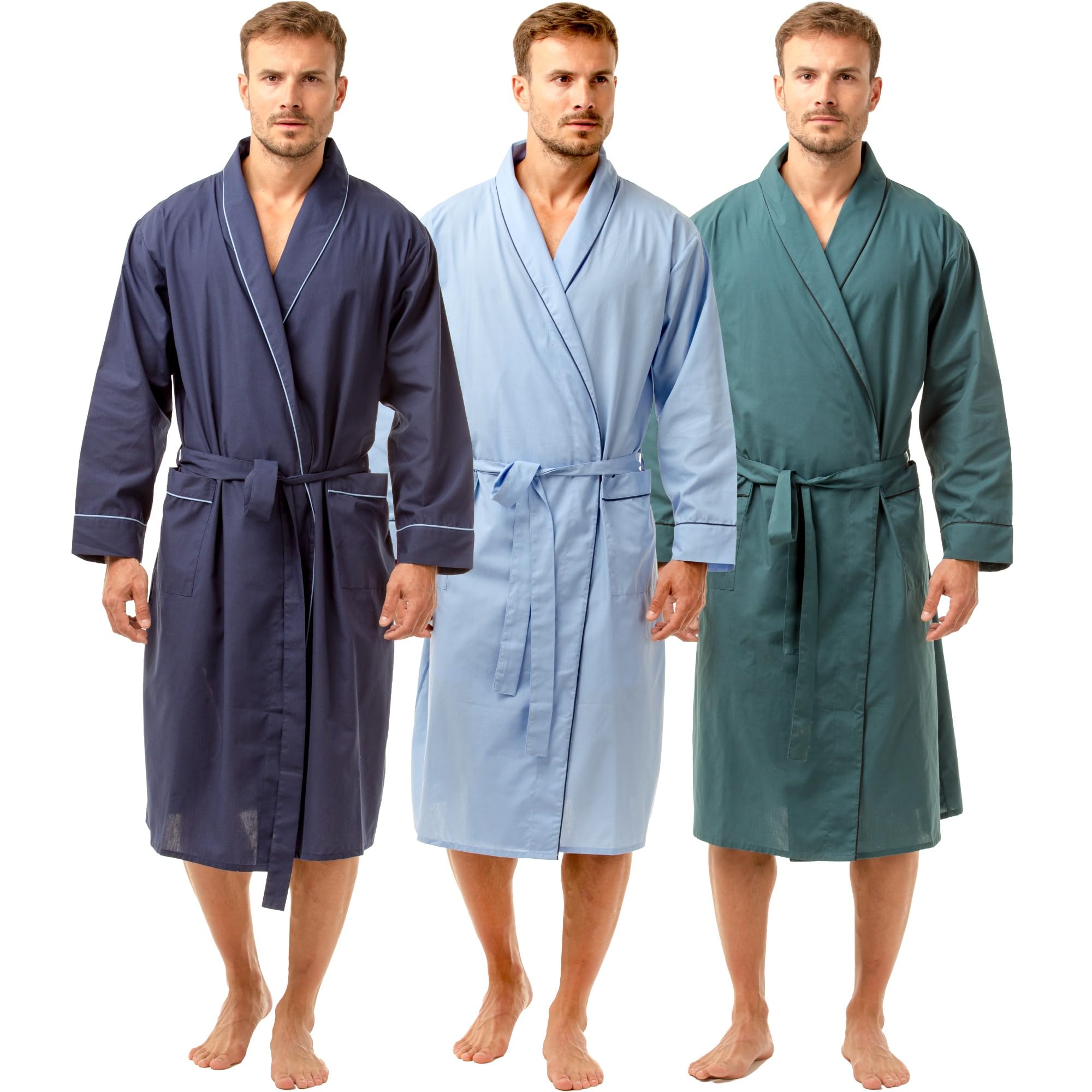 Haigman Men's Teal ’S Cotton Blend Easy Care Shawl Collar Dressing Gown (Uk, Alpha, L, Regular, Regular, )