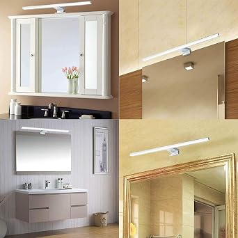 Led Mirror Light Bathroom 10W 820LM 60cm 230V 4000K,Stainless Steel 3-in-1 IP44 Class II Slim 300mm Bath Mirror Lamp,No Flicker, Mirror Front/Cabinet/Wall Lighting Neutral White 600mm [Energy Class D]