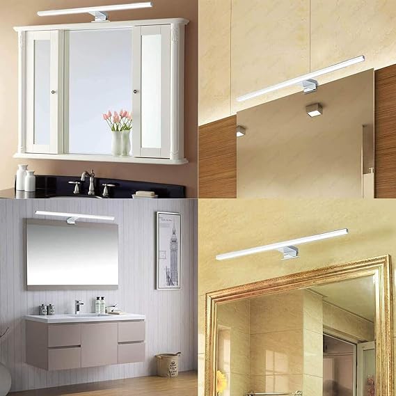 Led Mirror Light Bathroom 10W 820LM 60cm 230V 4000K,Stainless Steel 3-in-1 IP44 Class II Slim 300mm Bath Mirror Lamp,No Flicker, Mirror Front/Cabinet/Wall Lighting Neutral White 600mm [Energy Class D]