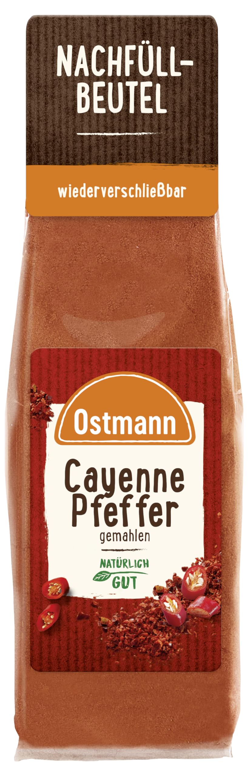 Ostmann Gewürze - Cayenne-Pfeffer gemahlen | Zum pikanten Würzen von Fleisch- und Gemüsegerichten | Zum Nachfüllen der Streudose | Wiederverschließbare Verpackung | 40 g im Beutel