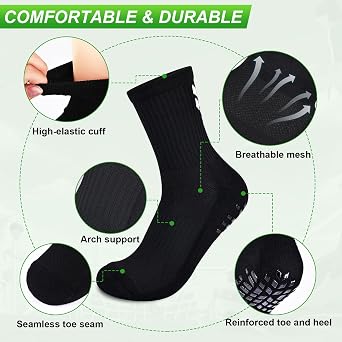 4-Pack Grip Soccer Socks Men Women Non-slip Sports Sock Rugby Yoga Football Basketball, Cushion Wickking Reinforced