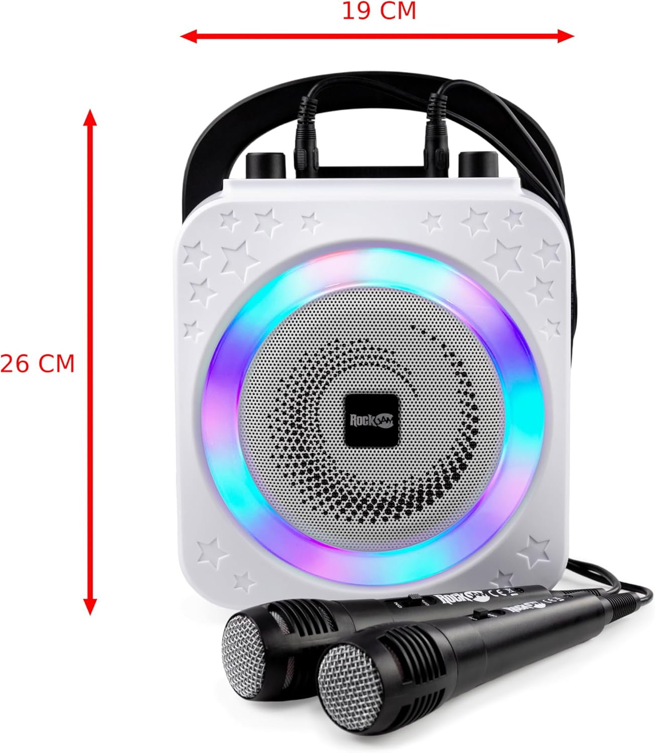 RockJam 10-Watt Rechargeable Bluetooth Karaoke Machine with Two Mics, Ring Light & Voice Effects SingCube Ring Black image 3 of 6 B0BXT7P15K