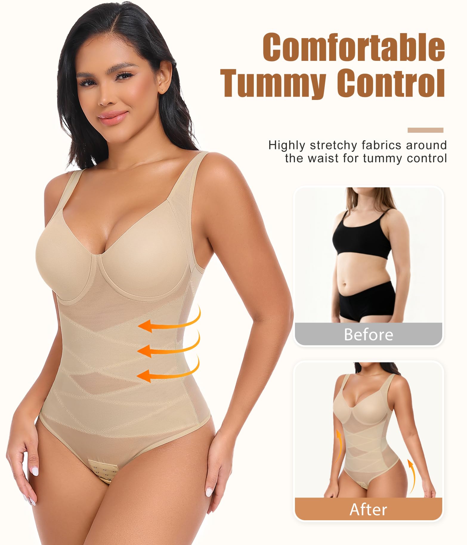 Niwicee Body Contenitivo Modellante Donna Shapewear Bodysuit Pancia Piatta Guaina Contenitiva Perizoma Intimo Snellente Shaper Shaping Spallino Regolabile Mesh Fajas