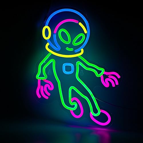 Miniatura 8 de Cartel de neón Cyber Alien - Arte de pared LED azul y naranja para sala de juegos, dormitorio adolescente, decoración de fiesta de ciencia ficción,