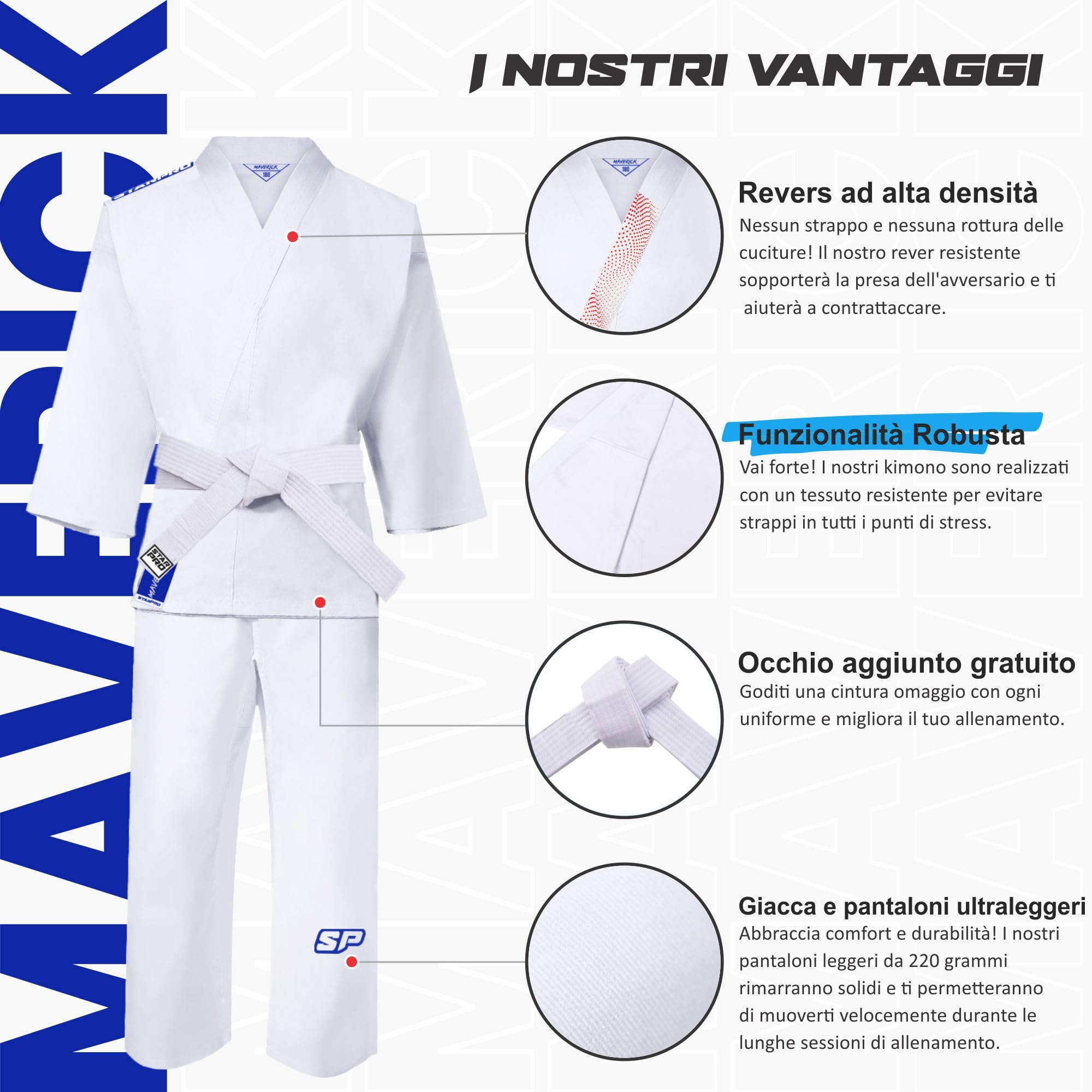 Starpro Tuta Kimono Karate in Cotone Bianco. Uniforme Professionale in Tessuto da Allenamento, Arti Marziali, MMA, Karate, Taekwondo - Uomini, Donne e Bambini - 110-190 cm - Cintura Bianca Gratuita