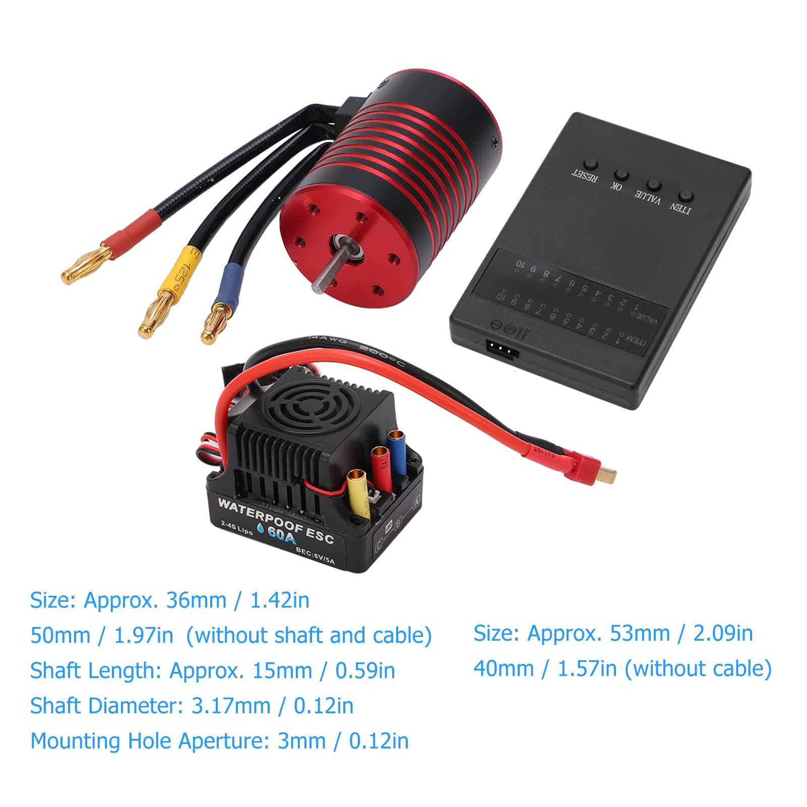Bezszczotkowy Zestaw ESC, bezszczotkowy wodoodporny silnik 3650 60A ESC, karta programowania do samochodu RC 1/10 (2300kV)