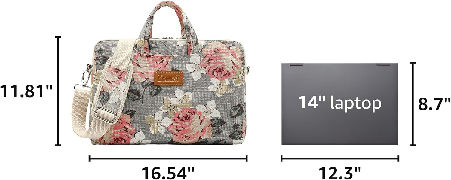 canvaslife Grey Rose Pattern Laptop Shoulder Messenger Bag, 15 inch | 14-15.6 inch Fit