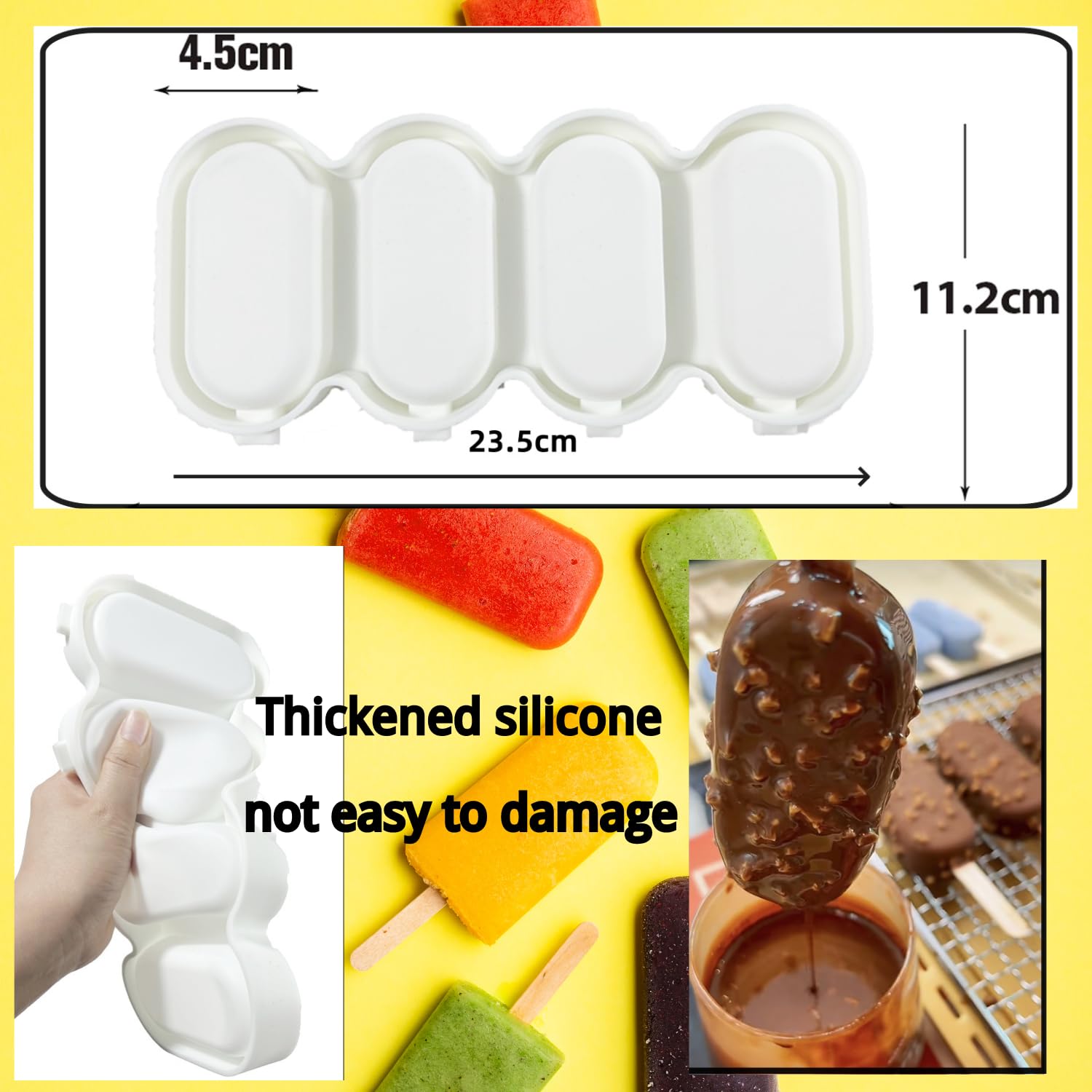 Moldes Helados, Moldes para Helados en Silicona de Grosor Reforzado sin BPA para Niños y Adultos, Postres, Chocolate y 50 Palos de Madera[2 Unidades]