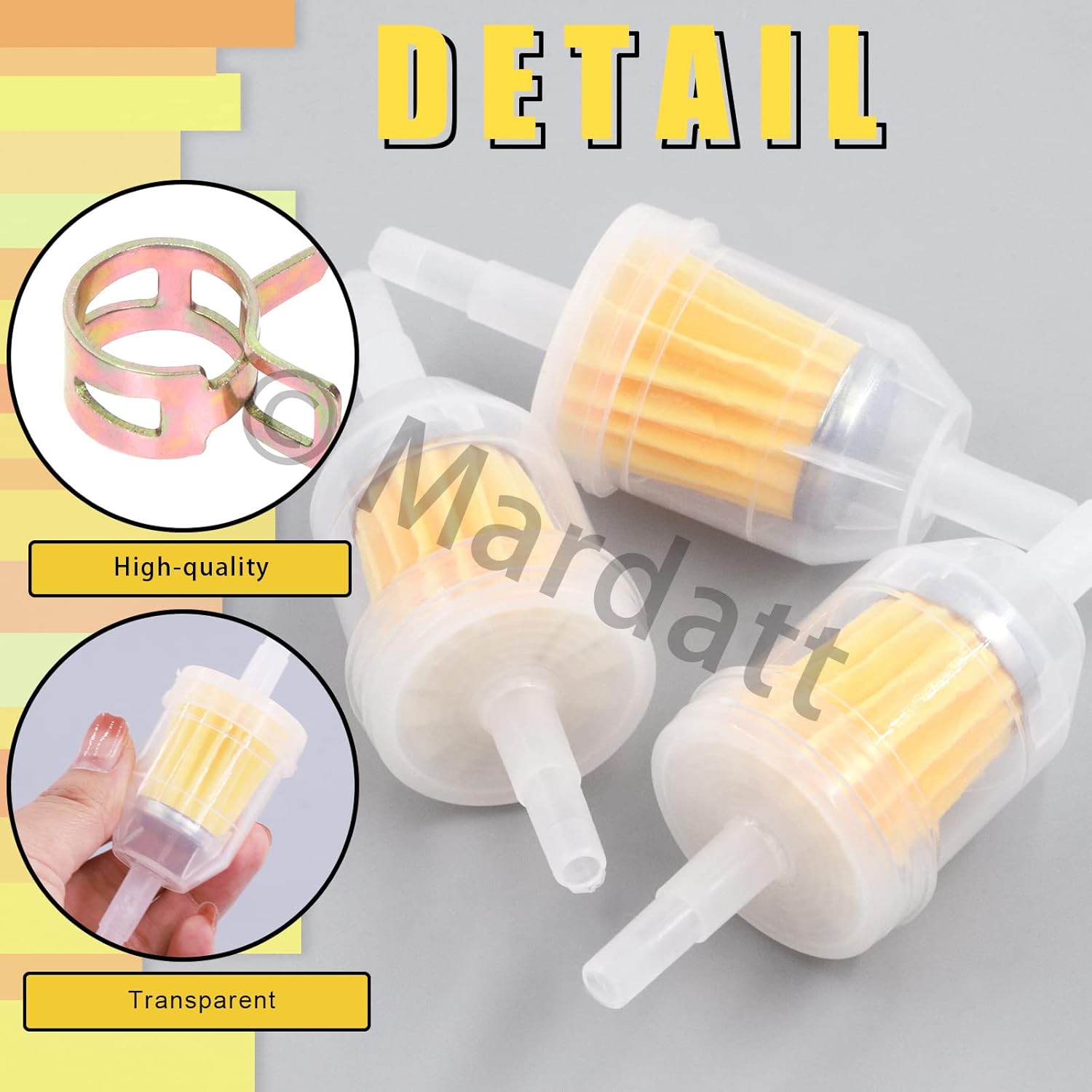 15PCS 1/4” Fuel Line Set Includes 1/4 Inch 6.5 Feet Fuel Line, Gas Inline Fuel Filters and Hose Clamps for Automotive Boat Marine Small Engines