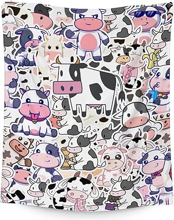 Mercuryelf Cow Throw Blanket - Soft, Fuzzy & Warm - 60x80 Inches Flannel Blankets for Bed, Couch - Cute Throws Gift for Women, Men