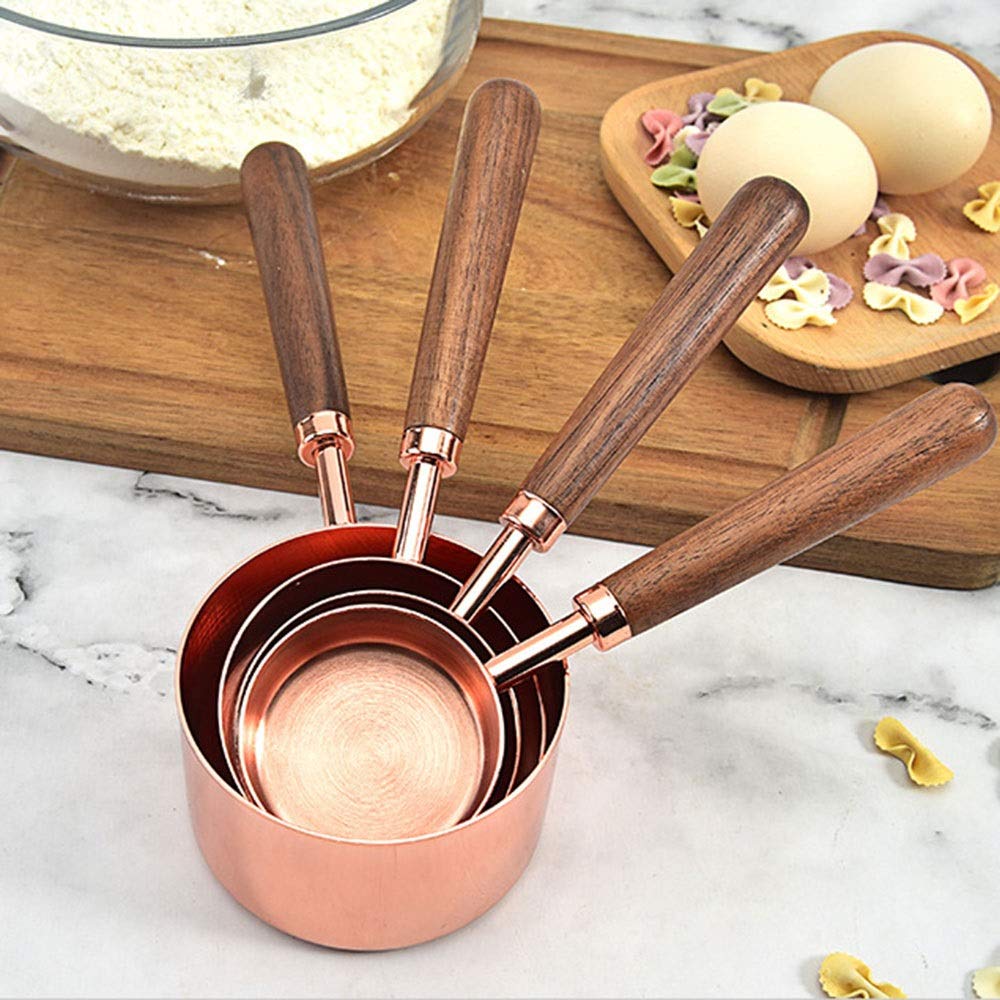 8-częściowy zestaw miarek i łyżek pomiarowych ze stali nierdzewnej, platerowana miarka, kuchenne narzędzia do pieczenia, łyżka do pomiaru wagi, łyżka do mleka w proszku (uchwyt z orzecha