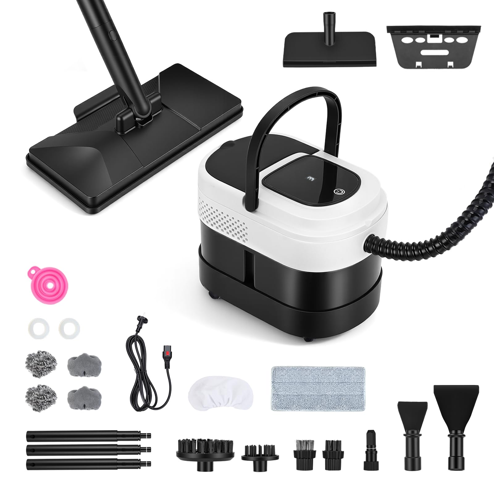 Limpiador a Vapor Hogar 1500W 3Bar 1,6L incluye accesorios y cable de | 105°C en 15s, 3 niveles, limpiador multiusos sin químicos, kit: suelos, ventanas, sofás, coche. Portátil, seguro, ligero.