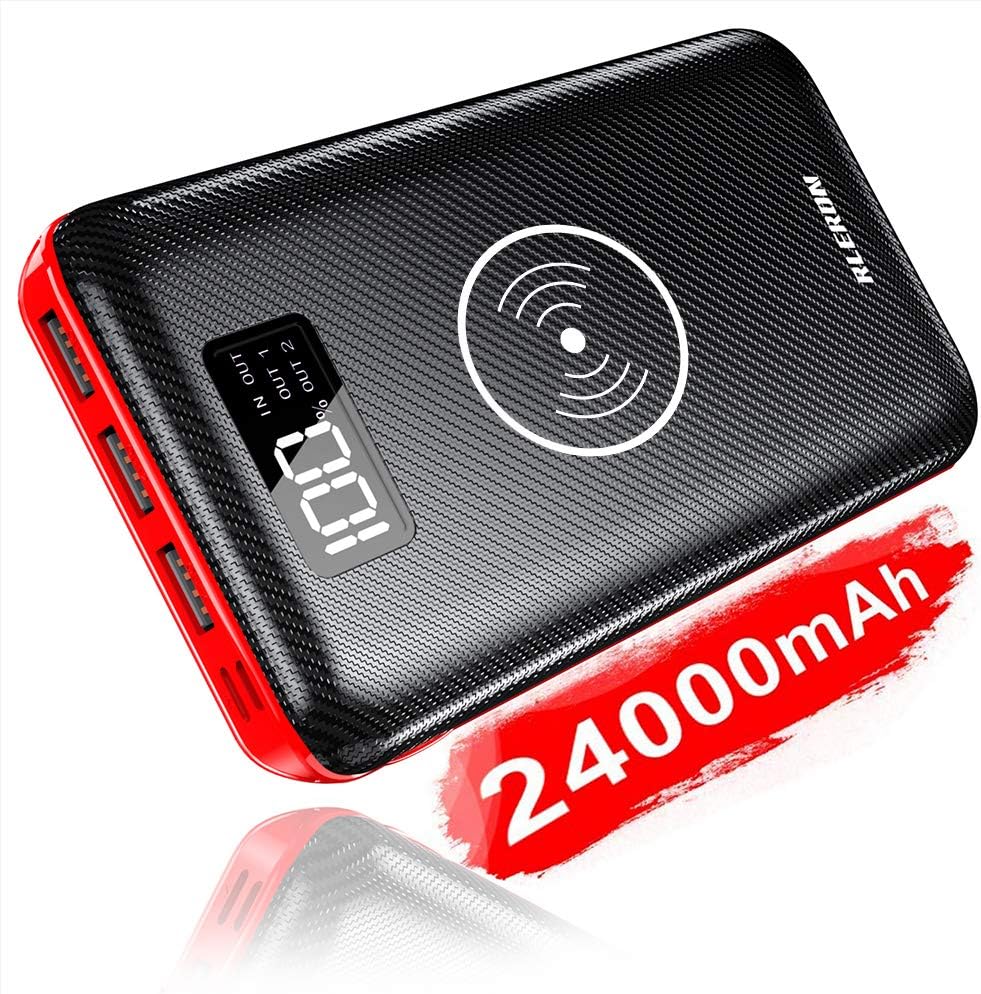 Wireless Portable Charger 24000mAh Power Bank Huge Capacity Charge External Battery Pack Dual Inputs & Three Output with LCD Display, Compatible with Smart Phones, Tablet and More