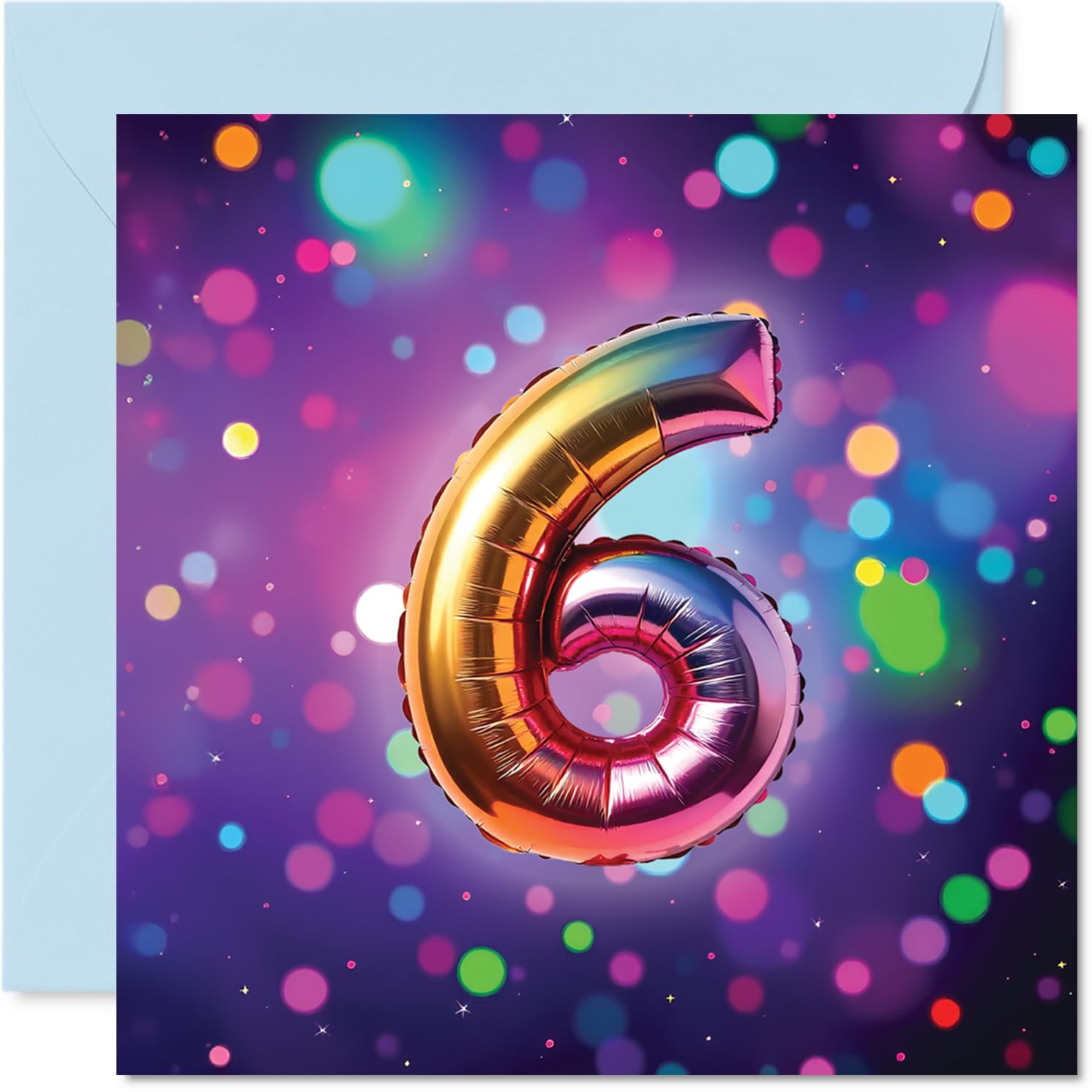 6th Birthday Cards for Girls and Boys, Rainbow Foil Balloon