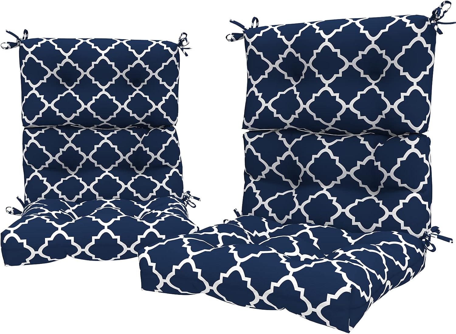 LVTXIII Outdoor Seat/Back Chair Cushion Patio Tufted High Back Cushion, Seasonal Replacement Rocking Chair Cushion with Ties (22” W x 20D”, Set of 2, Geomentry Navy )