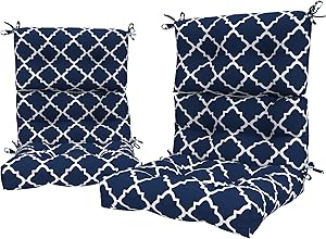 LVTXIII Outdoor Seat/Back Chair Cushion Patio Tufted High Back Cushion, Seasonal Replacement Rocking Chair Cushion with Ties (22” W x 20D”, Set of 2, Geomentry Navy )