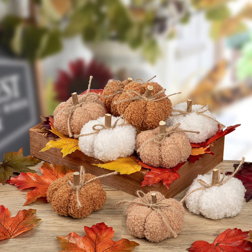 9er-Set Künstliche Samt-Kürbisse 8cm Künstlicher Kürbis für Herbstdeko | Tischdekorationen DIY-Herbstdekorationen, Herzstück für Herbsthochzeit, Herbst-Wohnkultur, Thanksgiving-Dekoration