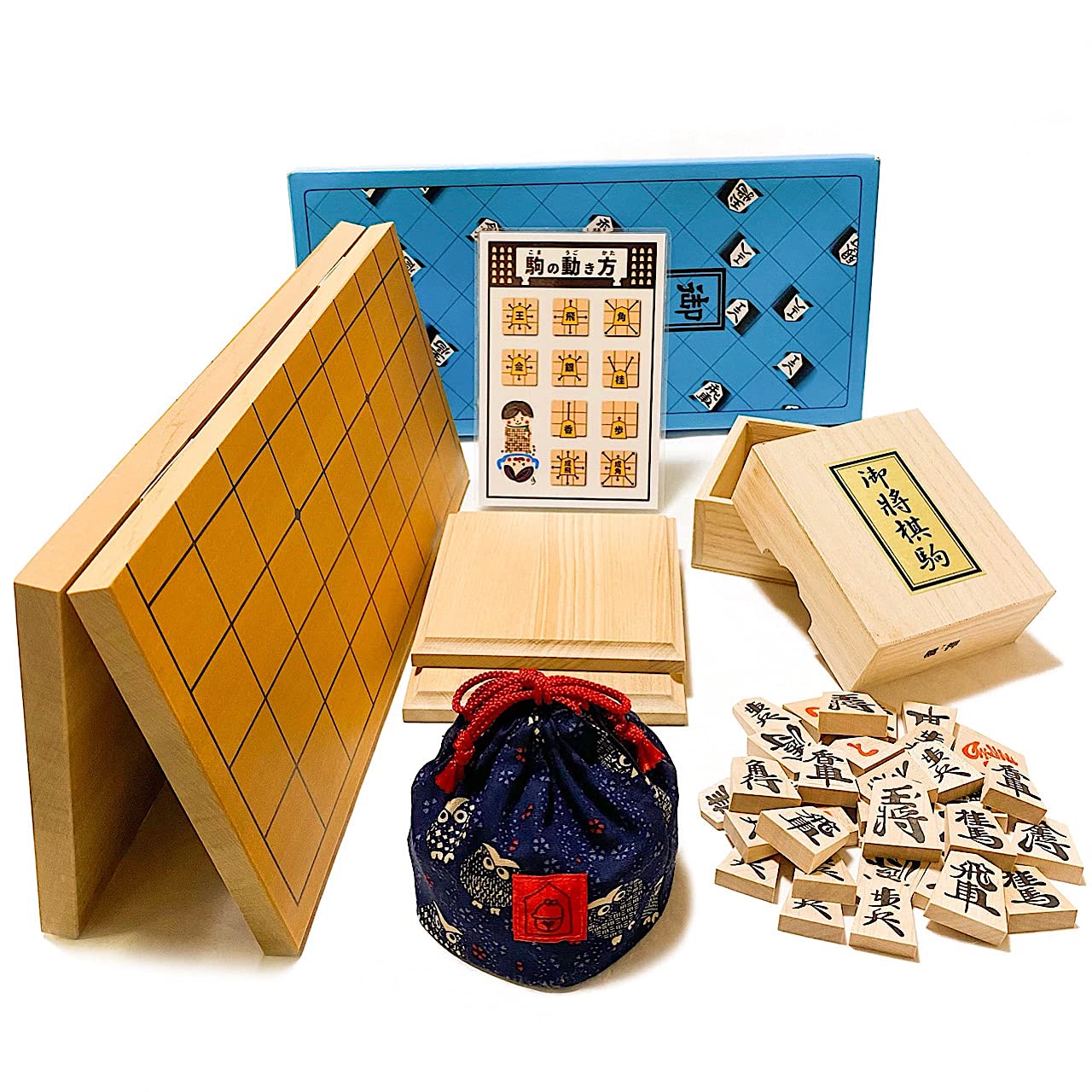 将棋の駒 特大 木製 8個セット 将棋セット 新桂5号折将棋盤と天童木製将棋駒（スタンプ押）鈴花