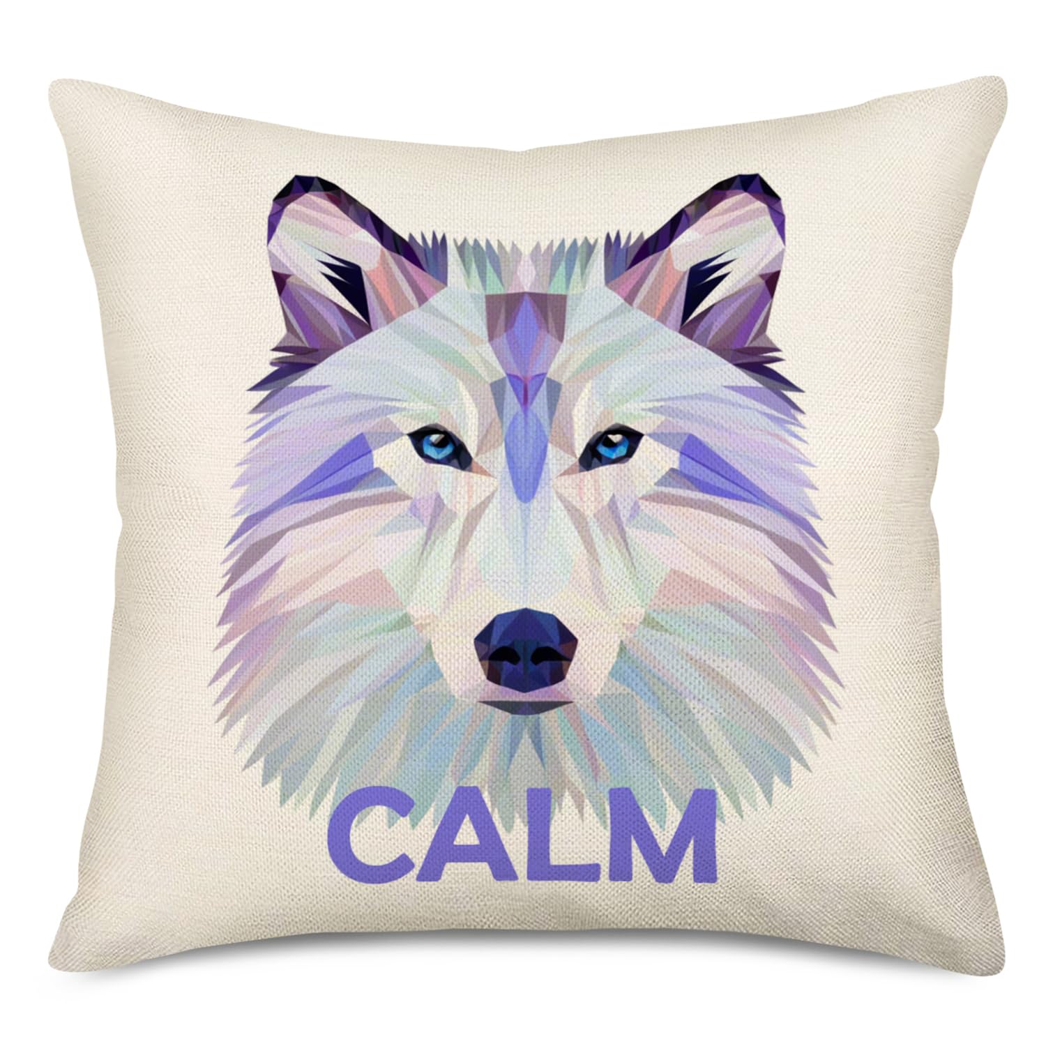Qinqingo Throw Pillow Covers Animal with Geometry Wolf Head Printed Decorative Throw Pillow Cases Cotton Linen Square Pillowcase
