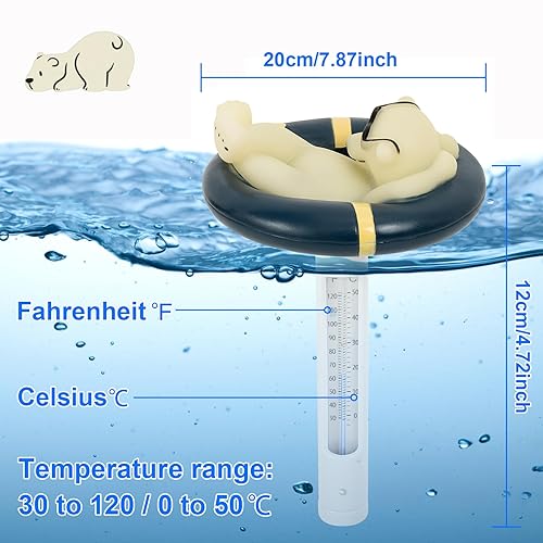 Miniatura 2 de Termómetro flotante de fácil lectura, termómetro de agua con oso polar para baño de hielo con cuerda, para piscinas al aire libre e interior, spas,