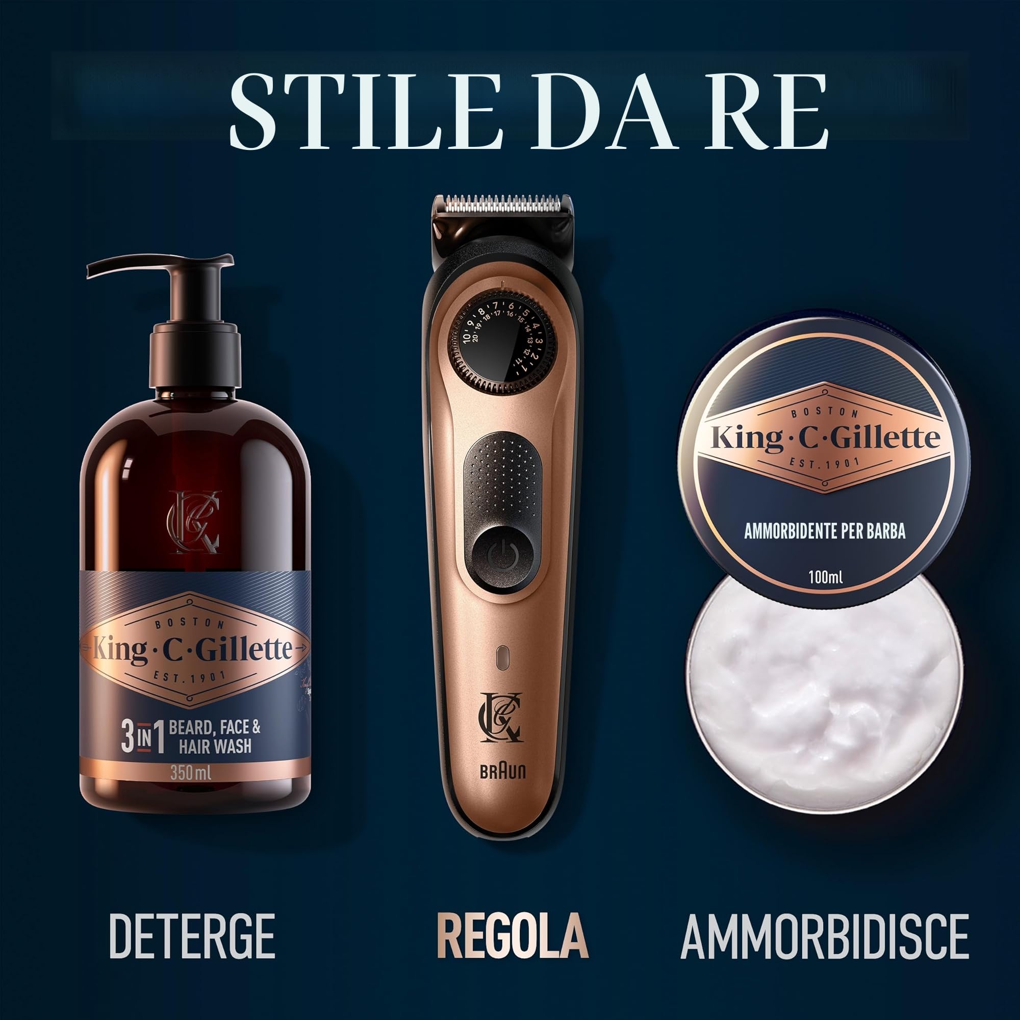 King C. Gillette Regolabarba Uomo Pro, Rasoio Elettrico Barba con Selettore di Precisione, 40 Impostazioni di Lunghezza, Lame in Metallo di Lunga Durata, Testina di Precisione e 2 Pettini Lavabili