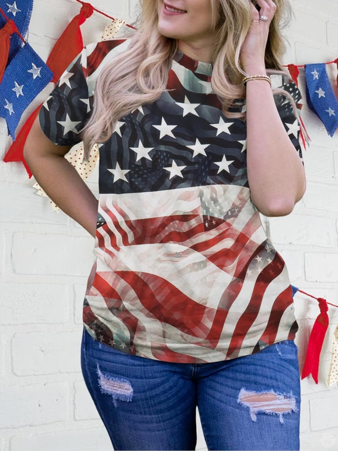Plus Size American Flag Shirts for Women Funny 4th of July T Shirt Stars Stripes Print Patriotic Tee Tops 2x-5x - Image 3