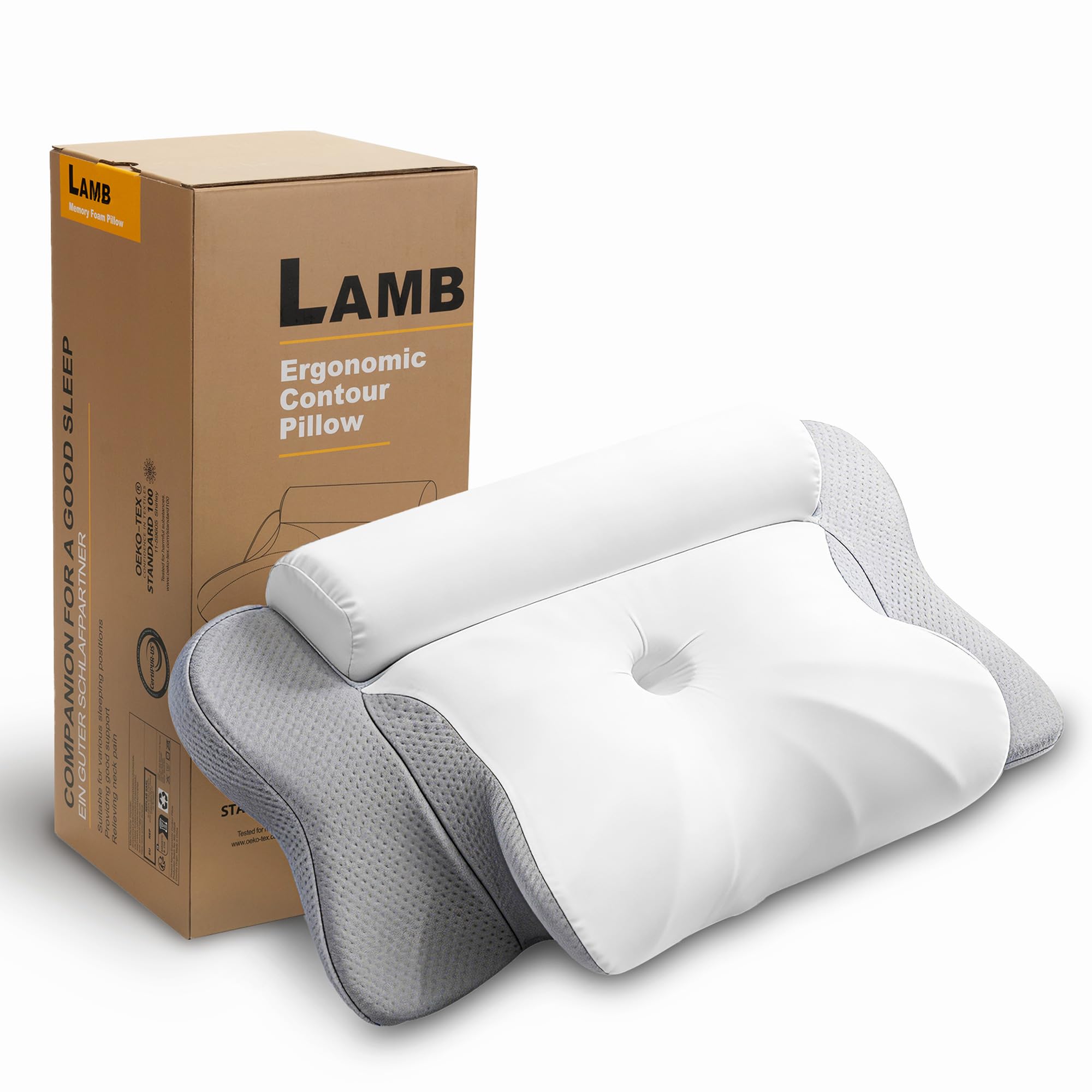 LAMB Orthopädisches Memory Foam Kissen,Ergonomisches Seitenschläferkissen | Nackenkissen, Nackenstützkissen, Kissen für Seiten, Rücken und Bauchschläfer, Kopfkissen Bei Nackenschmerzen, Grau