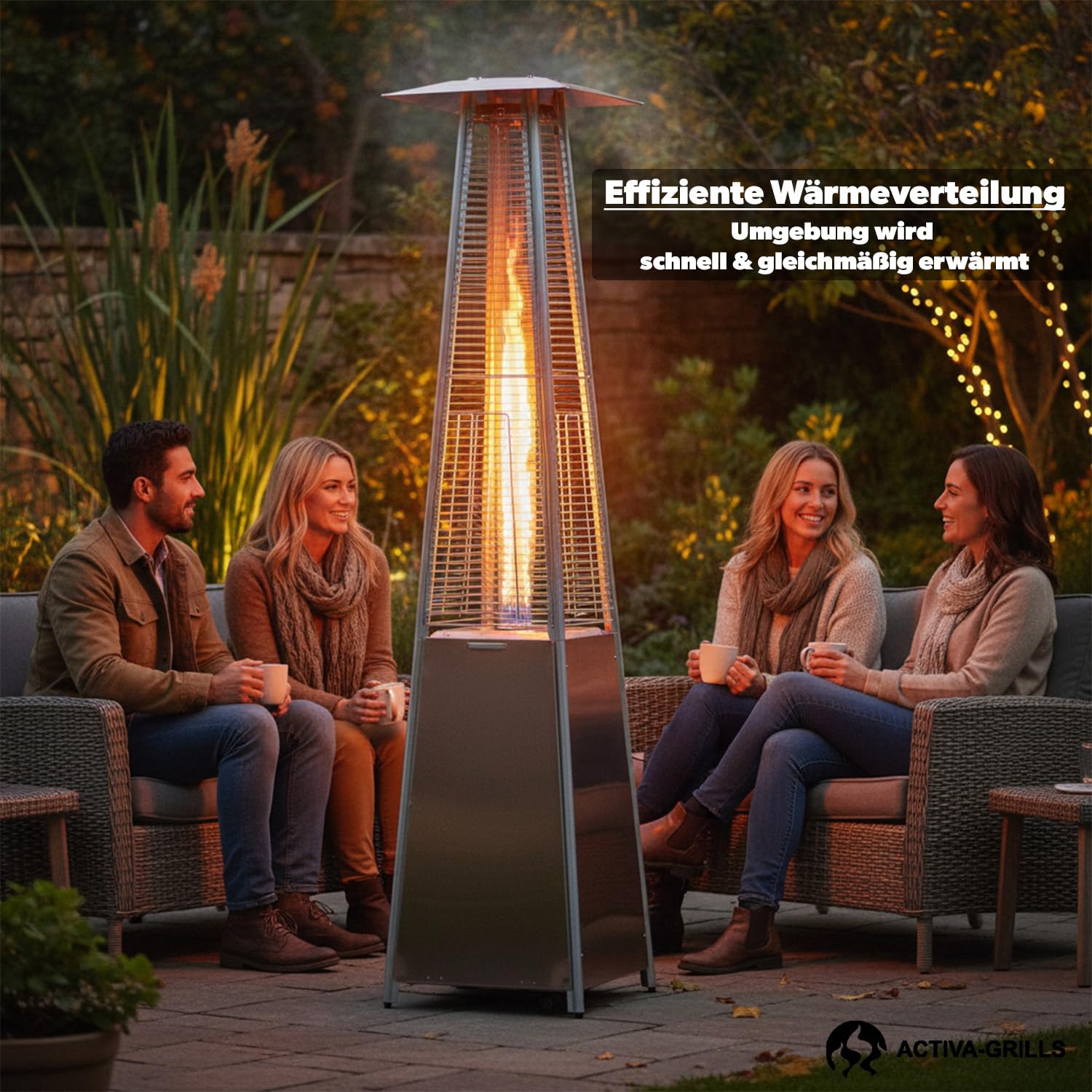 ACTIVA Heizstrahler Terrasse Pyramide Cheops I I Premium Heizstrahler inkl. Duran Schott Glasröhre I Leistungsstarker Heizpilz für Wärme auf Abruf